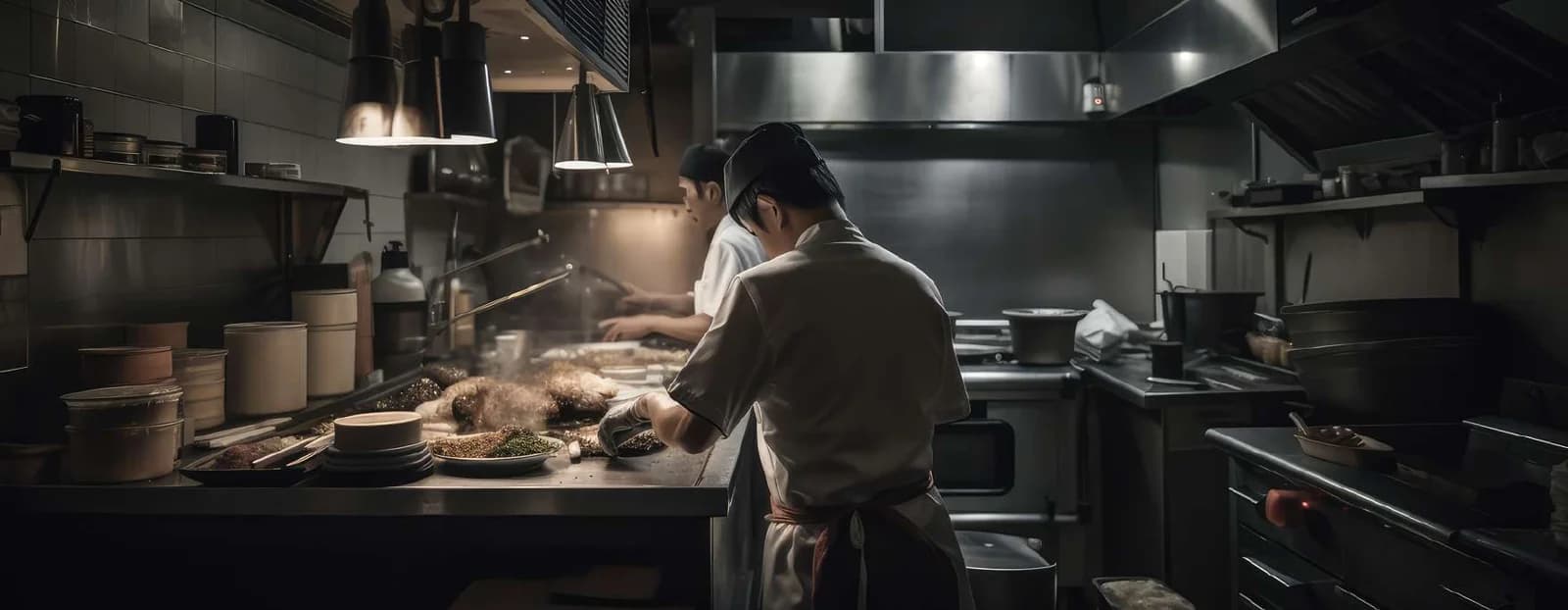 Chef working at a commercial cooking line
