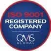 Quality Fabrication ISO 9001 registered company badge, QMS Global