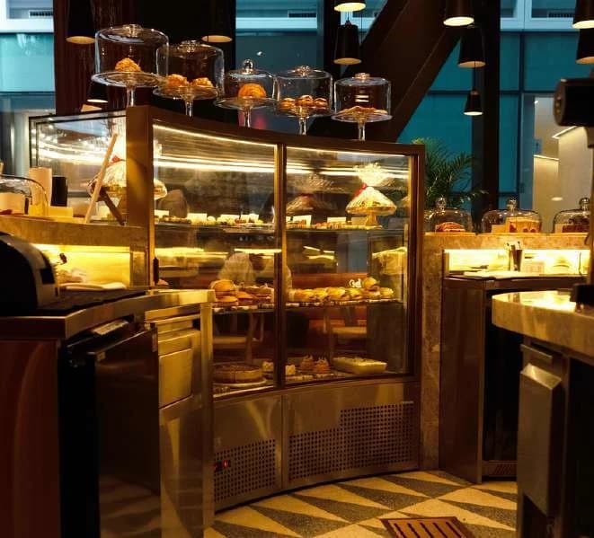Front view of a food display counter