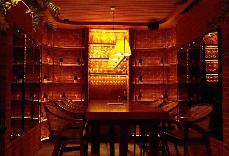 Red restaurant dining room